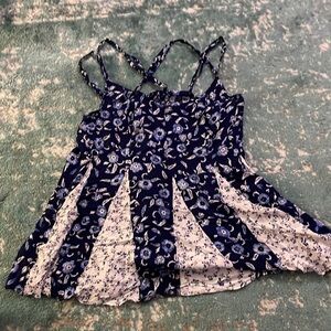 Blue and white floral tank